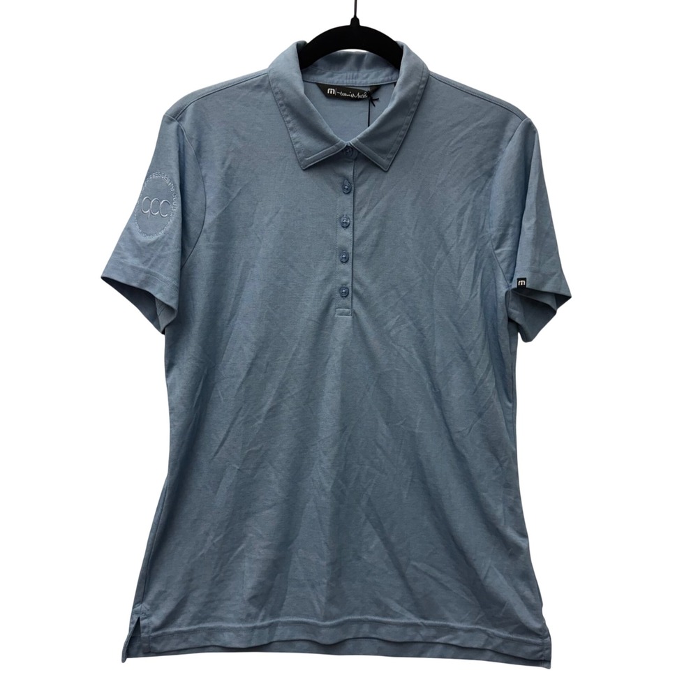 NWT Travis Mathew Oceanside Heather Polo Golf Shirt Womens L Allure Blue Logo